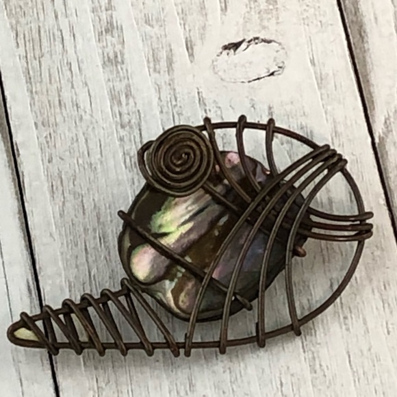 Handcrafted Artisan Wire and Abalone Shell Pin - Picture 2 of 8